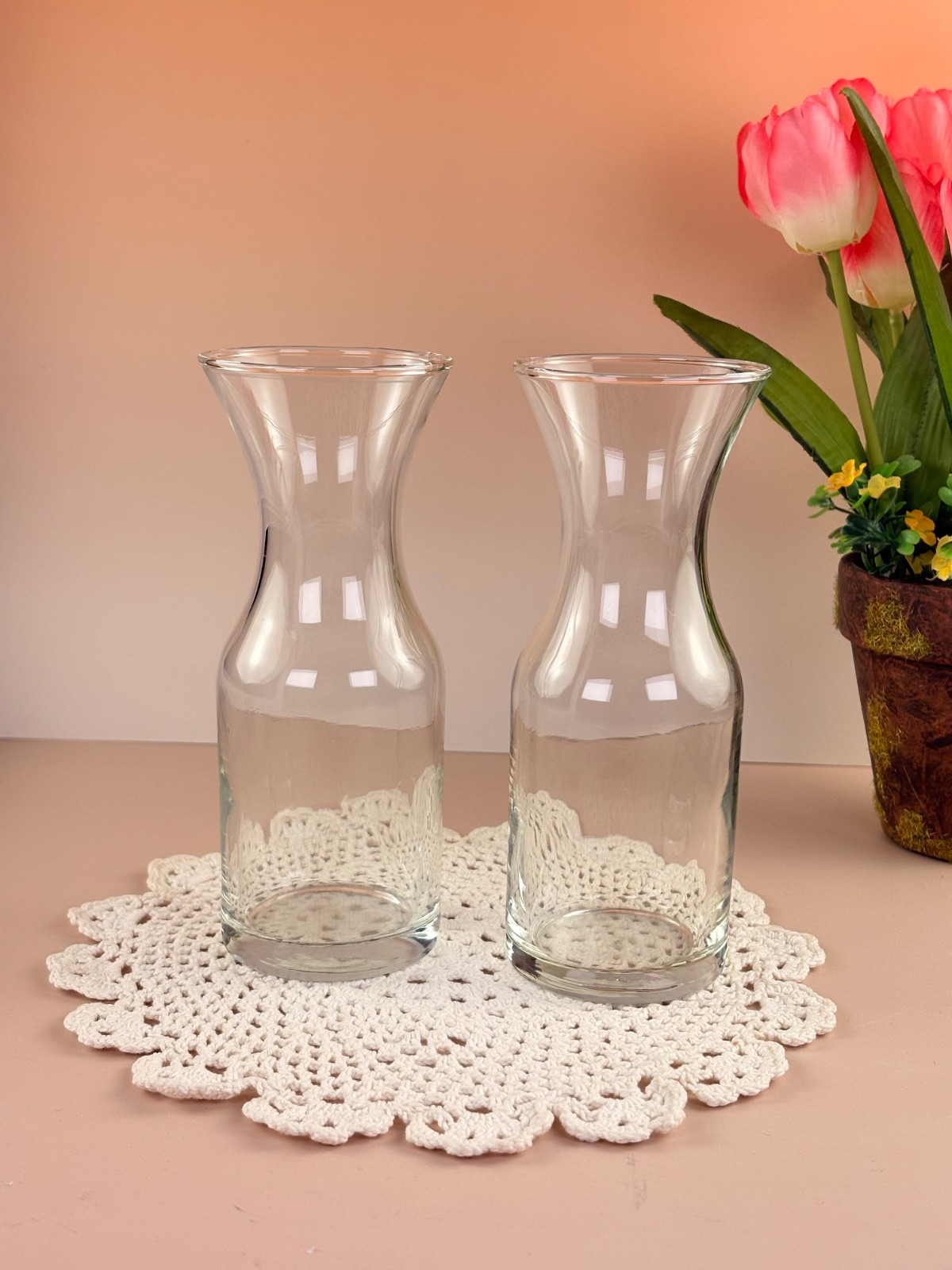Set of 2 Libbey 10 oz Clear Glass individual Carafe Cottagecore