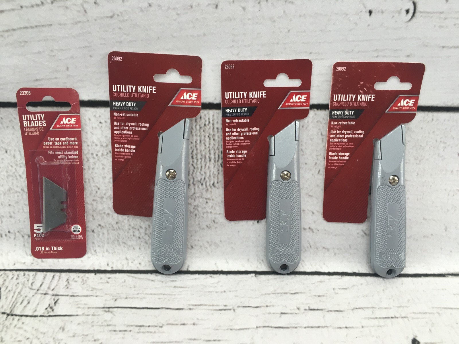 Ace Heavy Duty Utility Knife Non Retractable 26092~Lot of 3~Brand New+ 5 Blades