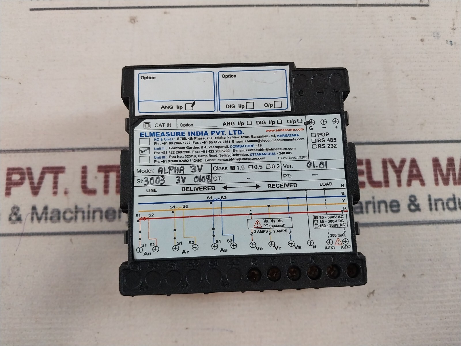 Elmeasure Alpha 3V 3 Phase Volt Meter 80-300V AC