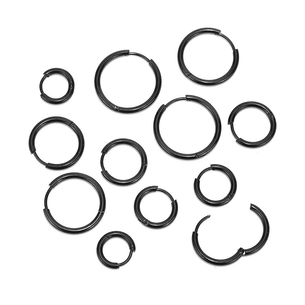 12pairs/set Stainless Steel Black color Round Earrings Charms Closed Ear Buckle