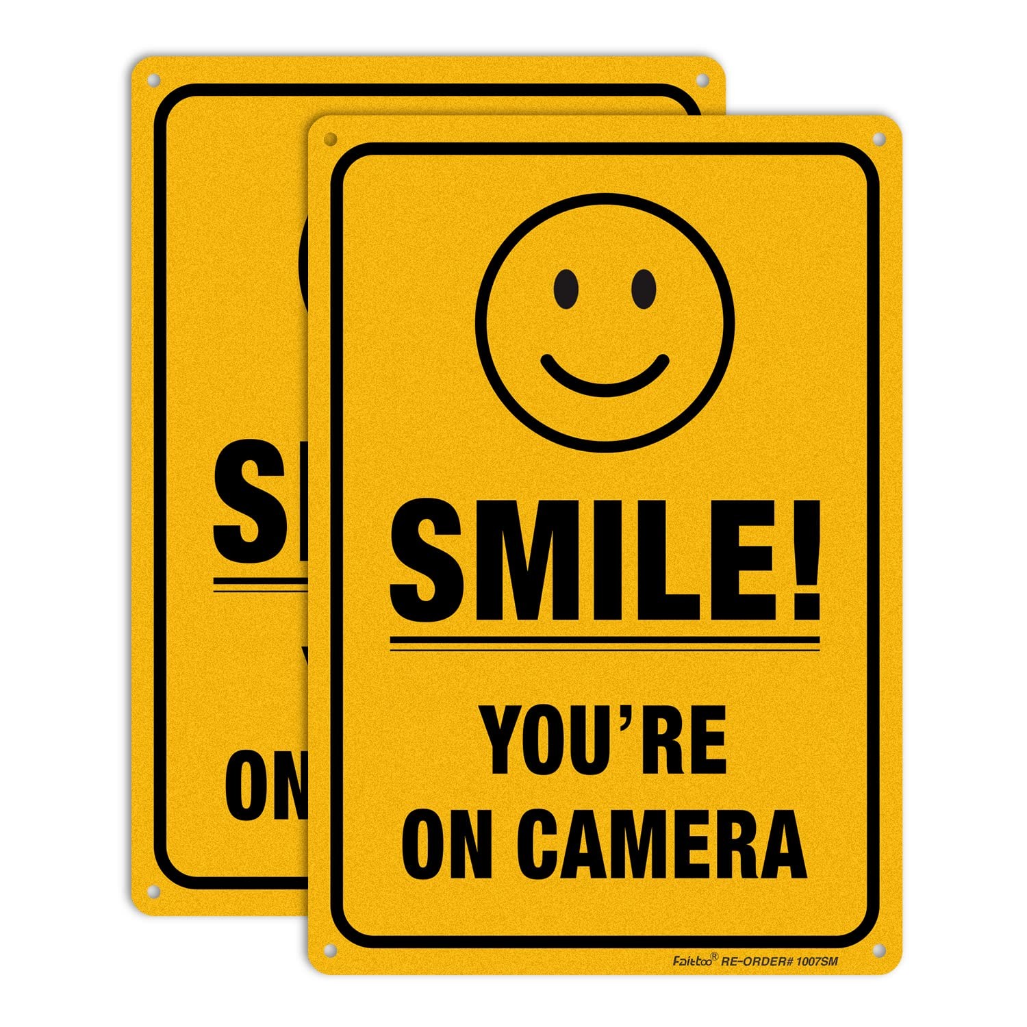 (2 Pack) Smile You're On Camera Video Surveillance Sign - 10 x7 Inches .040 Rust