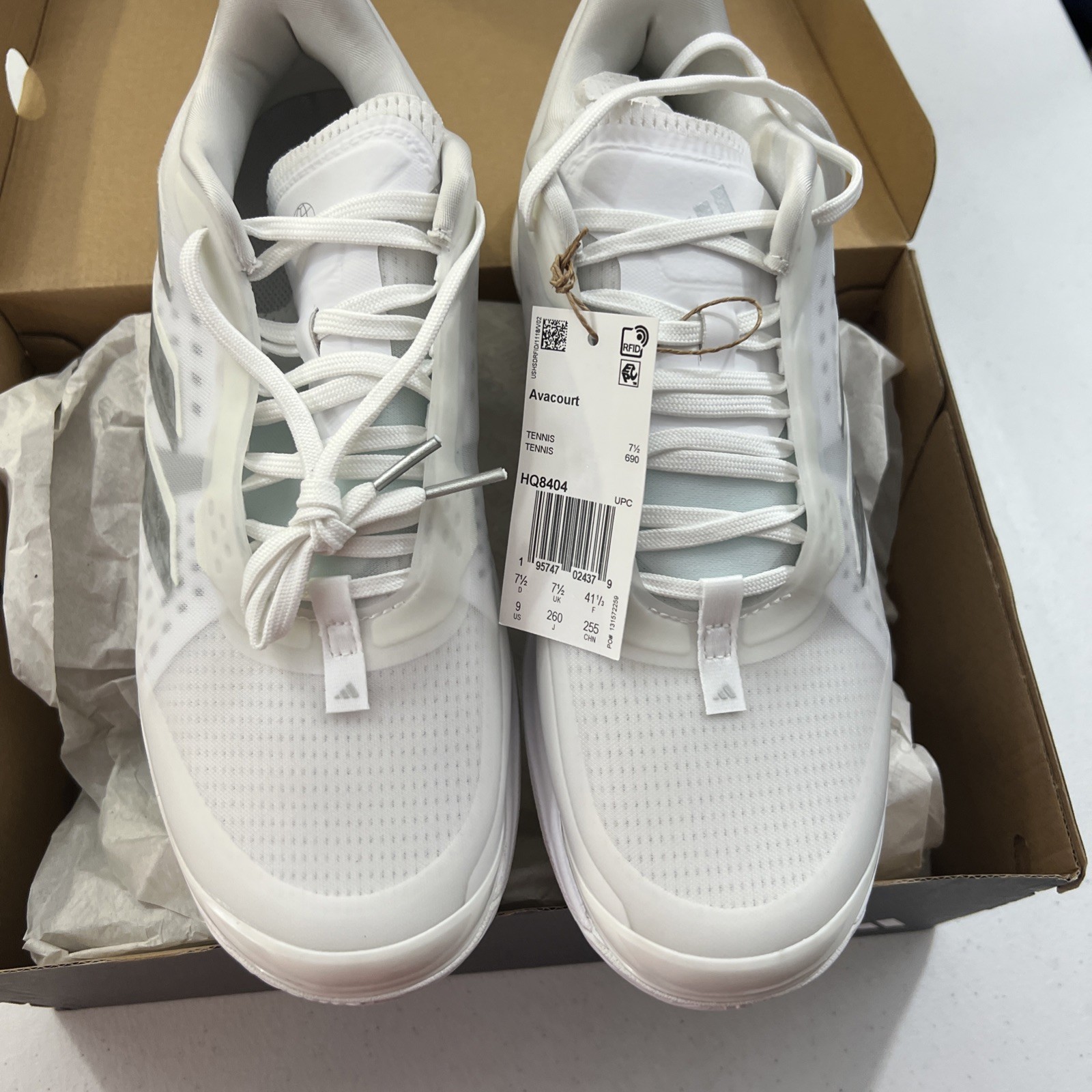 adidas Avacourt White Silver Metallic HQ8404 Women’s Size 9 Tennis Shoes