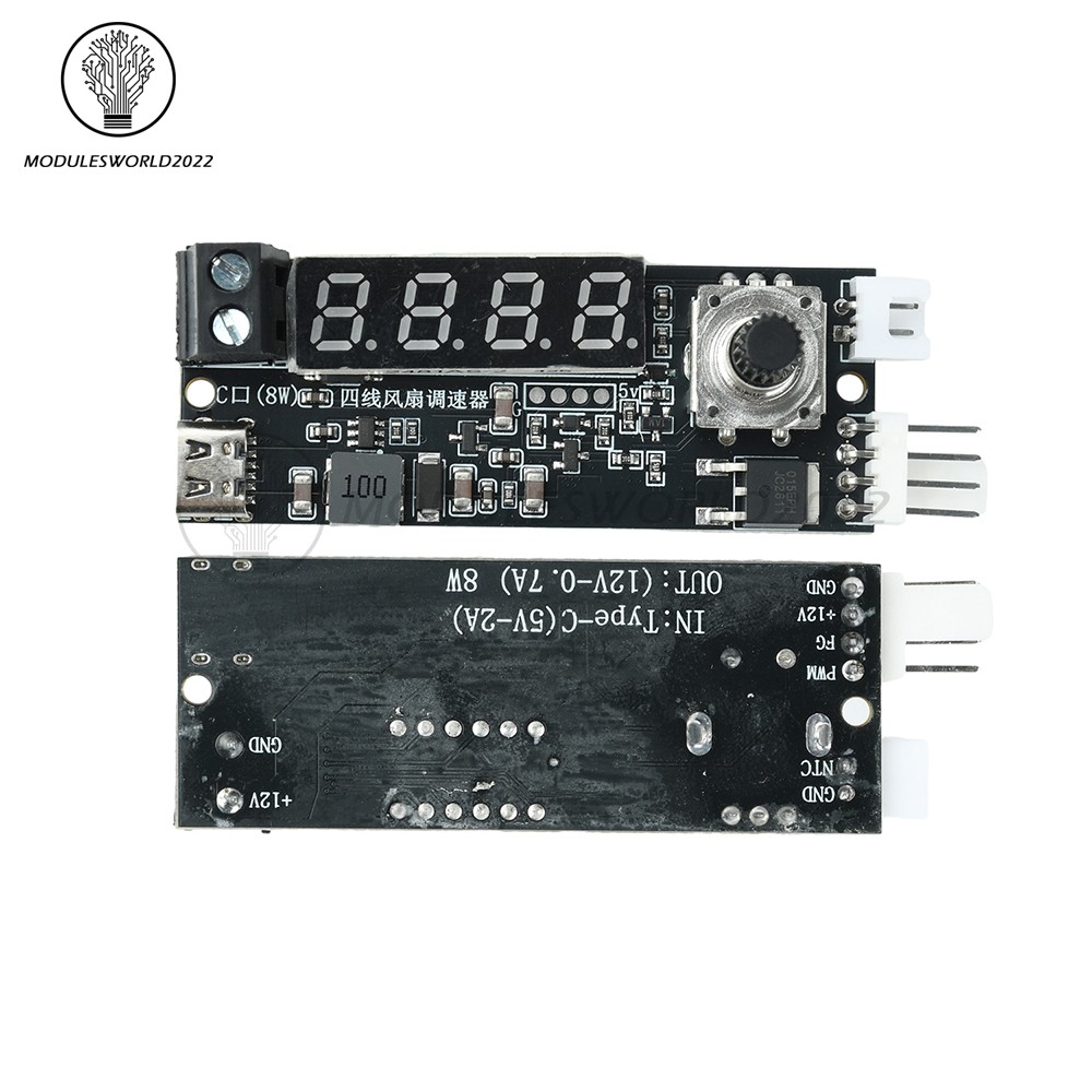 5V 12V 5A 4-Wire PWM Fan Speed Control Module Smart Temperature Control +Display