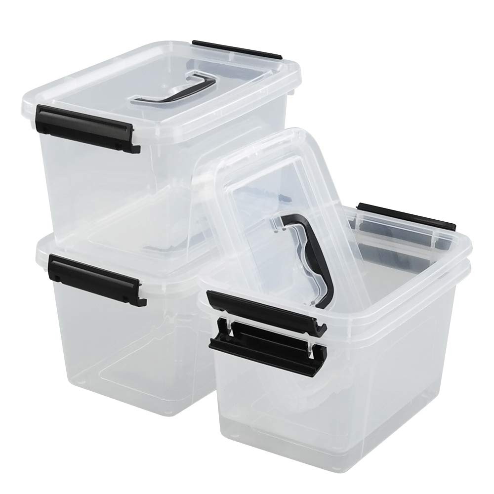 4 PCS 6 Quart Small Clear Plastic Stackable Storage Bins Latching Lids