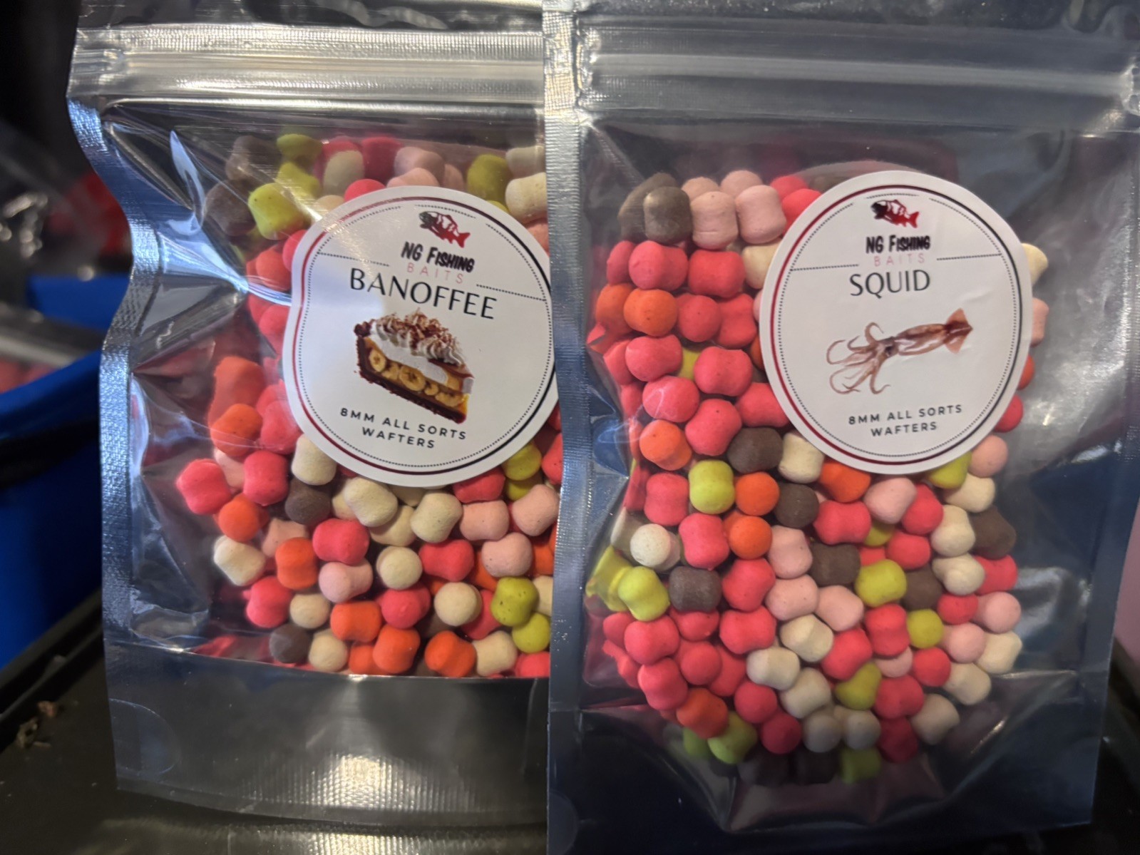 NG Fishing CARP FISHING BOILIES 8mm WAFTERS Squid and Banoffee