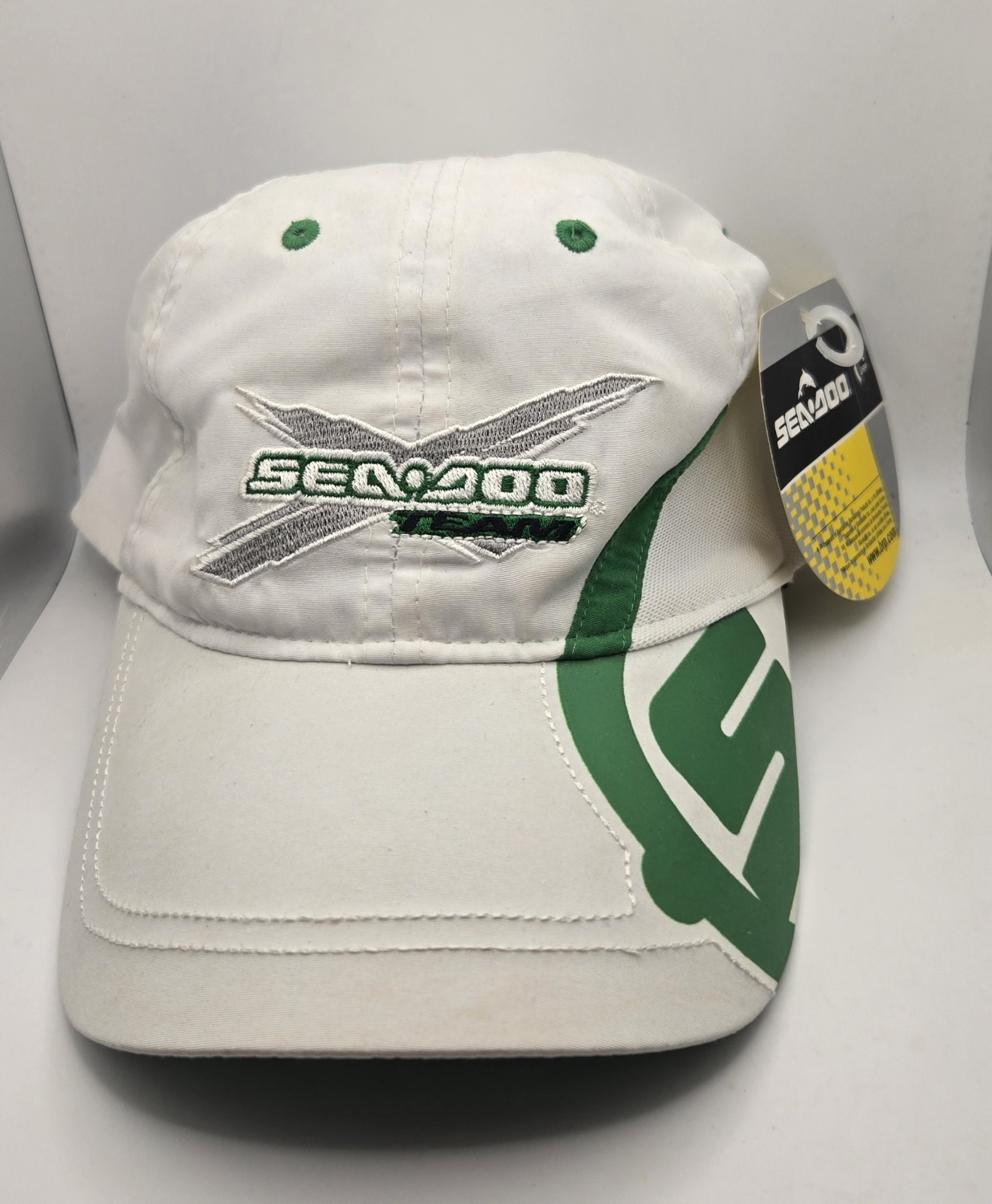 Team SEA●DOO White & Green Adjustable Hat w/Original Tag ~ 100% Polyester 🐬 🌊