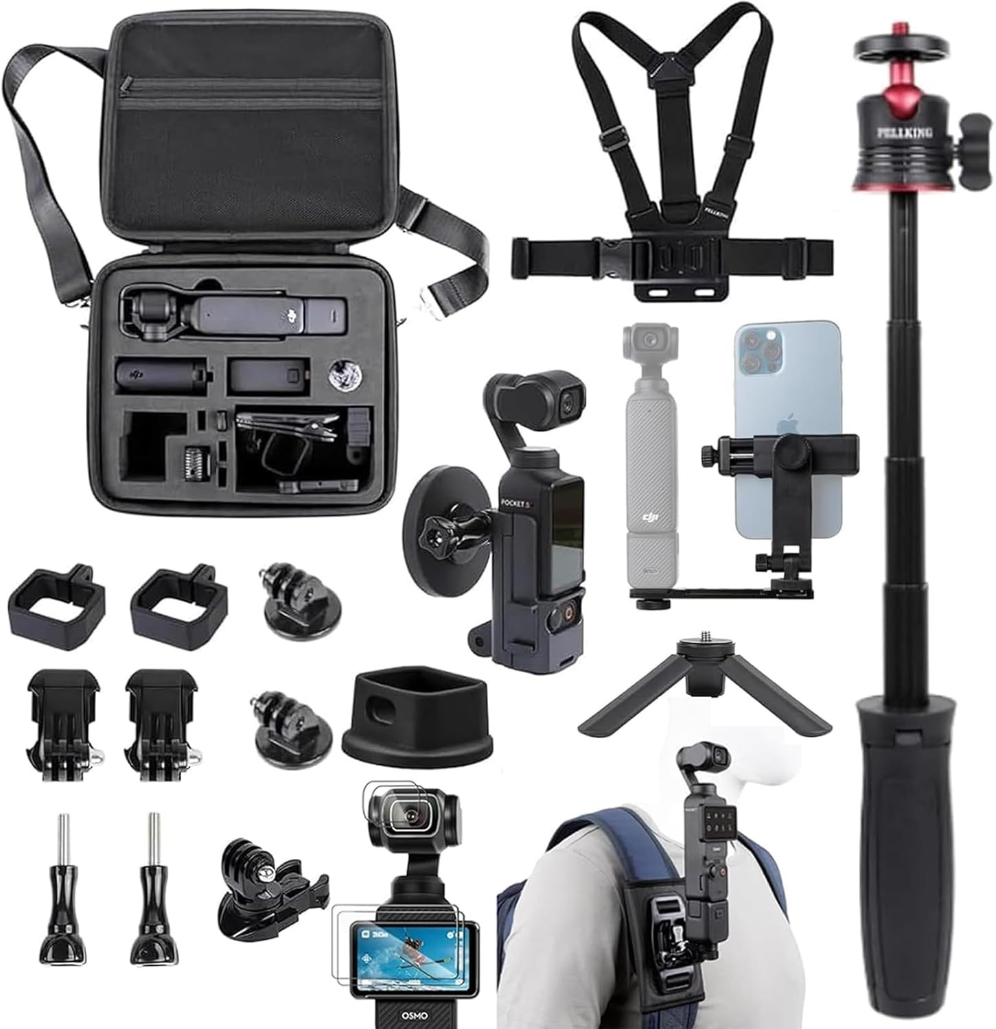Accessories Kit for Osmo Pocket 3,Included Carrying Case,Magnetic Mount,Phone Mo