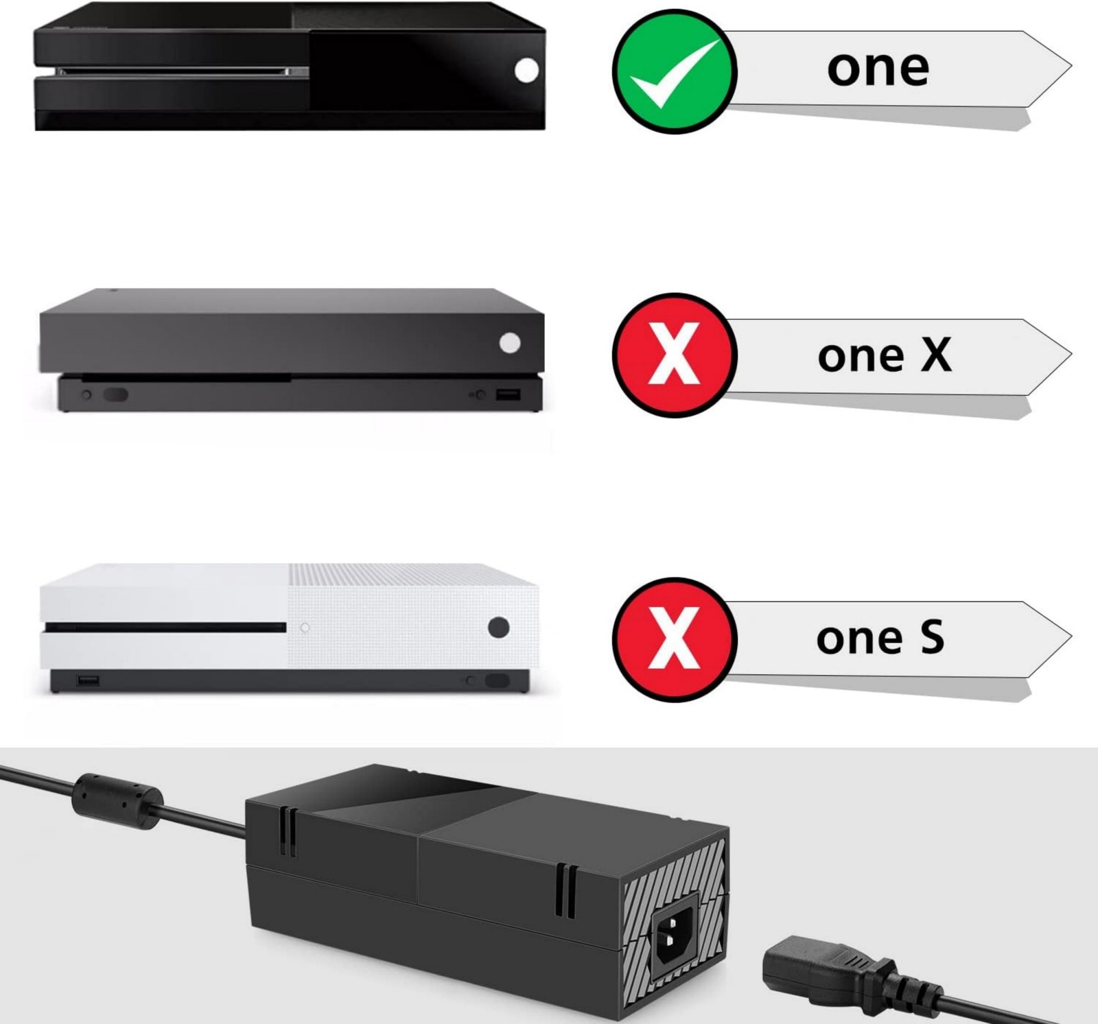 Xbox One 500GB Power Adapter Global Voltage Safe Quiet LED Indicator US Cable