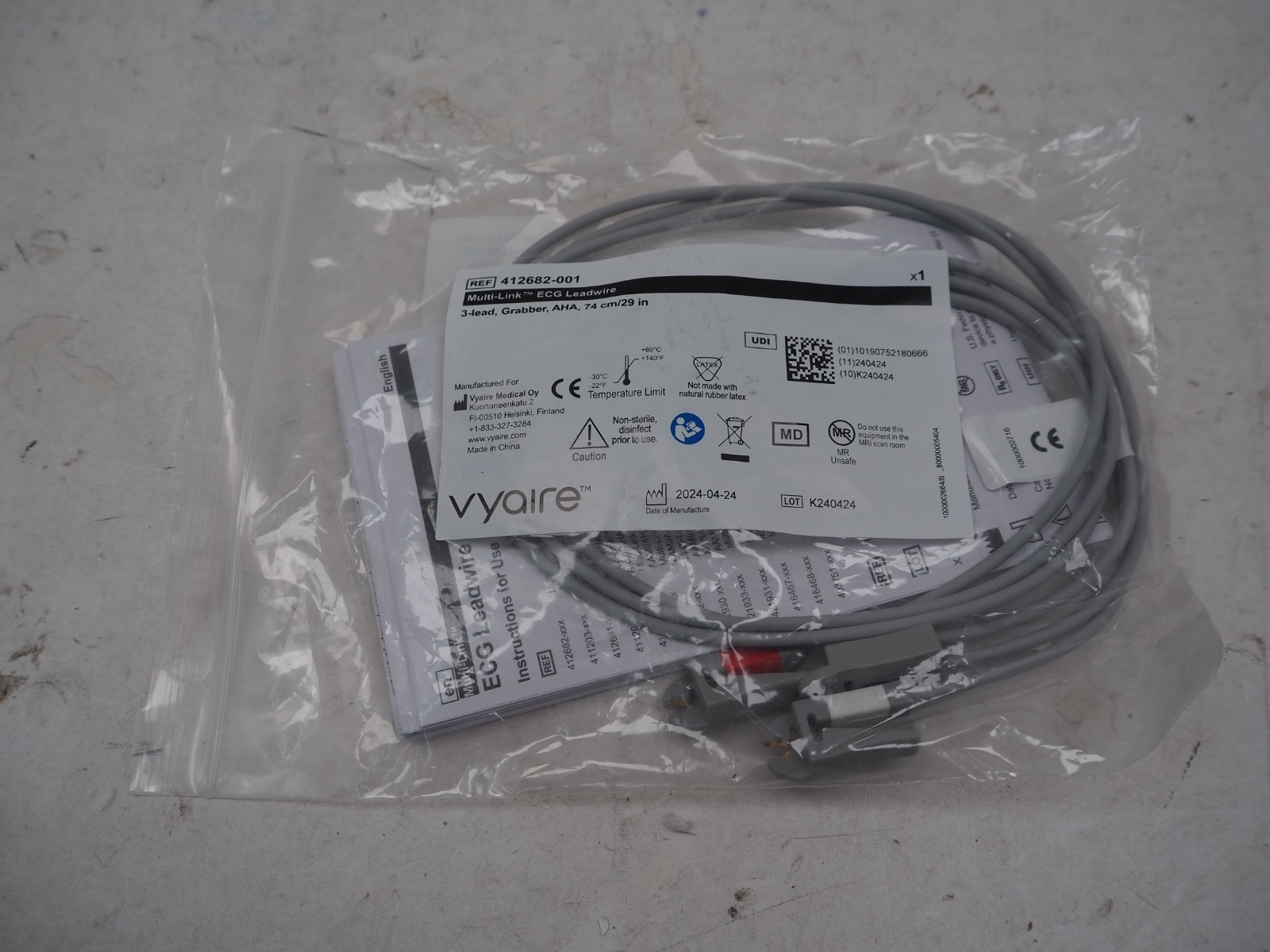 GE Vyaire Medical 412682-001 Multi-Link ECG 3-Lead Grabber Wires 29" NEW in Bag