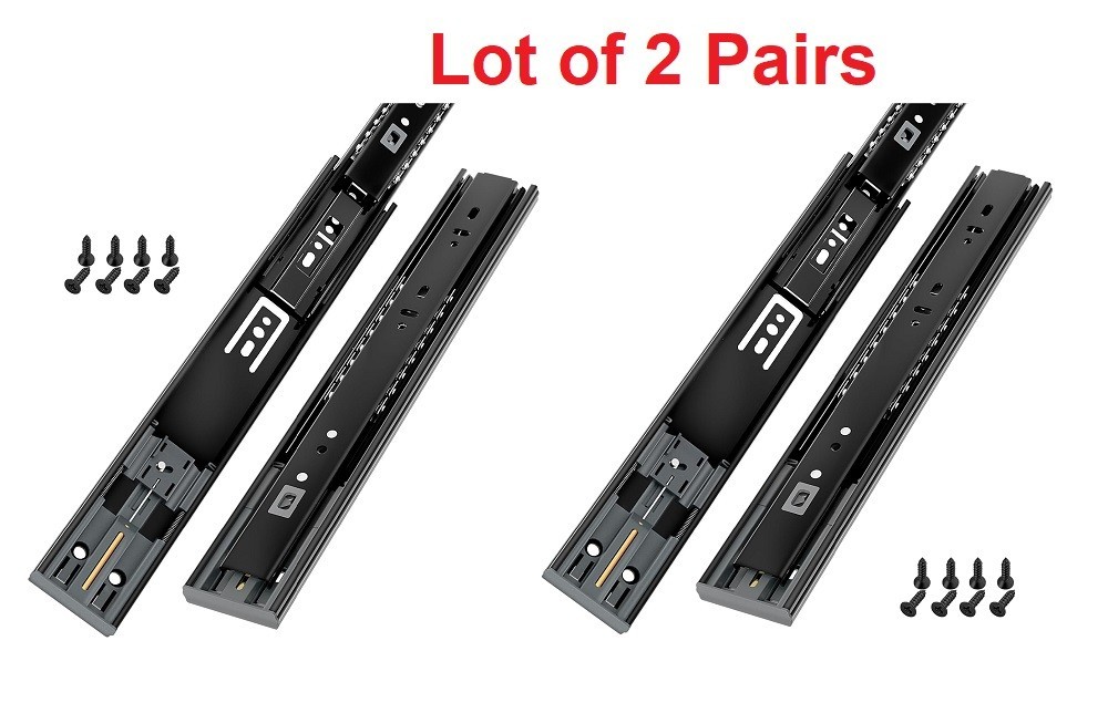 2 Pairs Soft-Close Side Drawer Slide Full Extension Mount Ball Bearing 22" Black