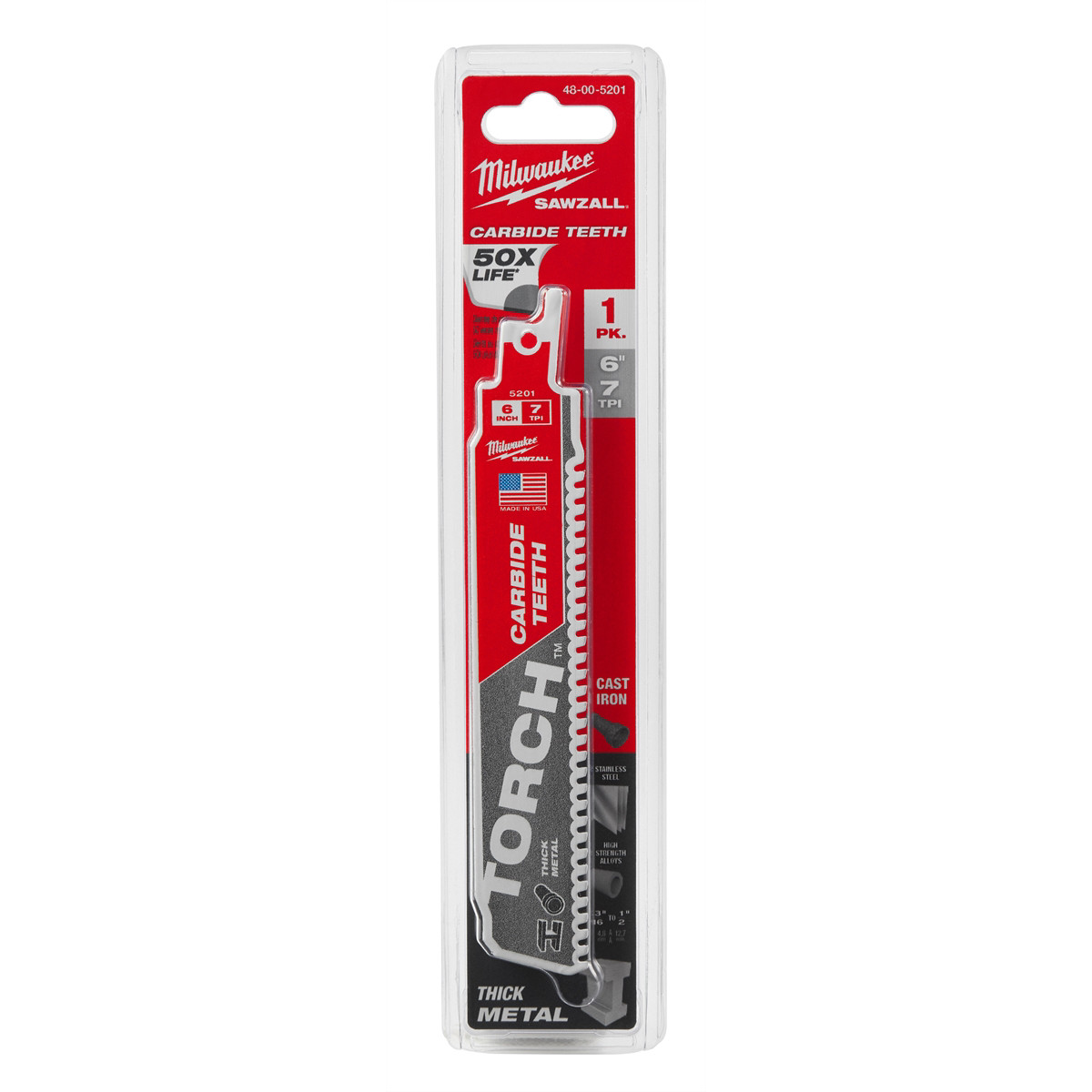 Milwaukee Tool SAWZALL TORCH 7 TPI 6" Carbide Blades - 1PK 48-00-5201