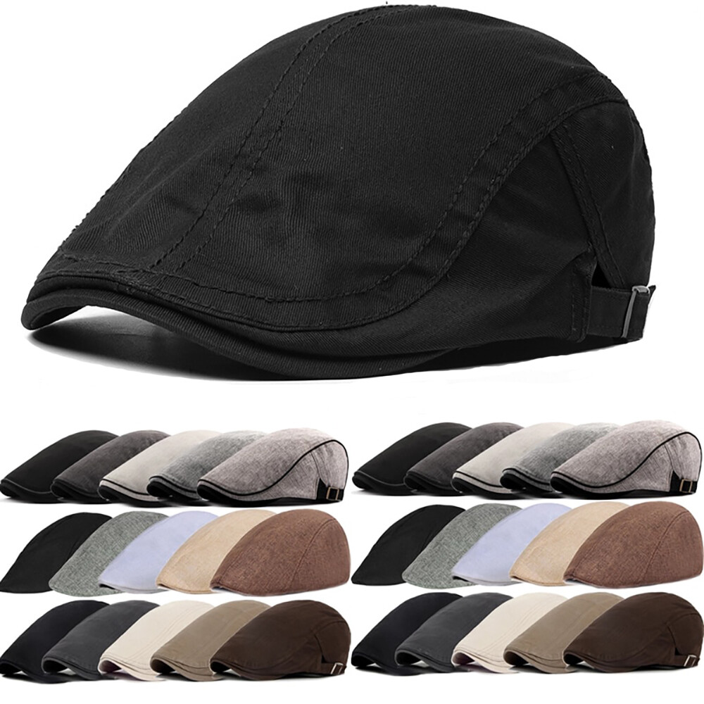 Solid Cotton Gatsby Cap Men Ivy Hat Golf Driving Summer Sun Flat Cabbie Newsboy