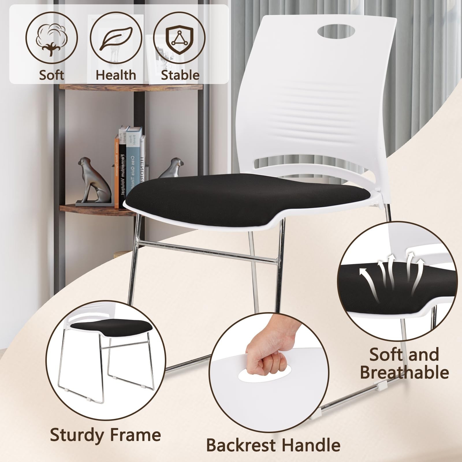 CLATINA Stacking Home Office Guest Chair, Reception Chairs,No Wheels,White