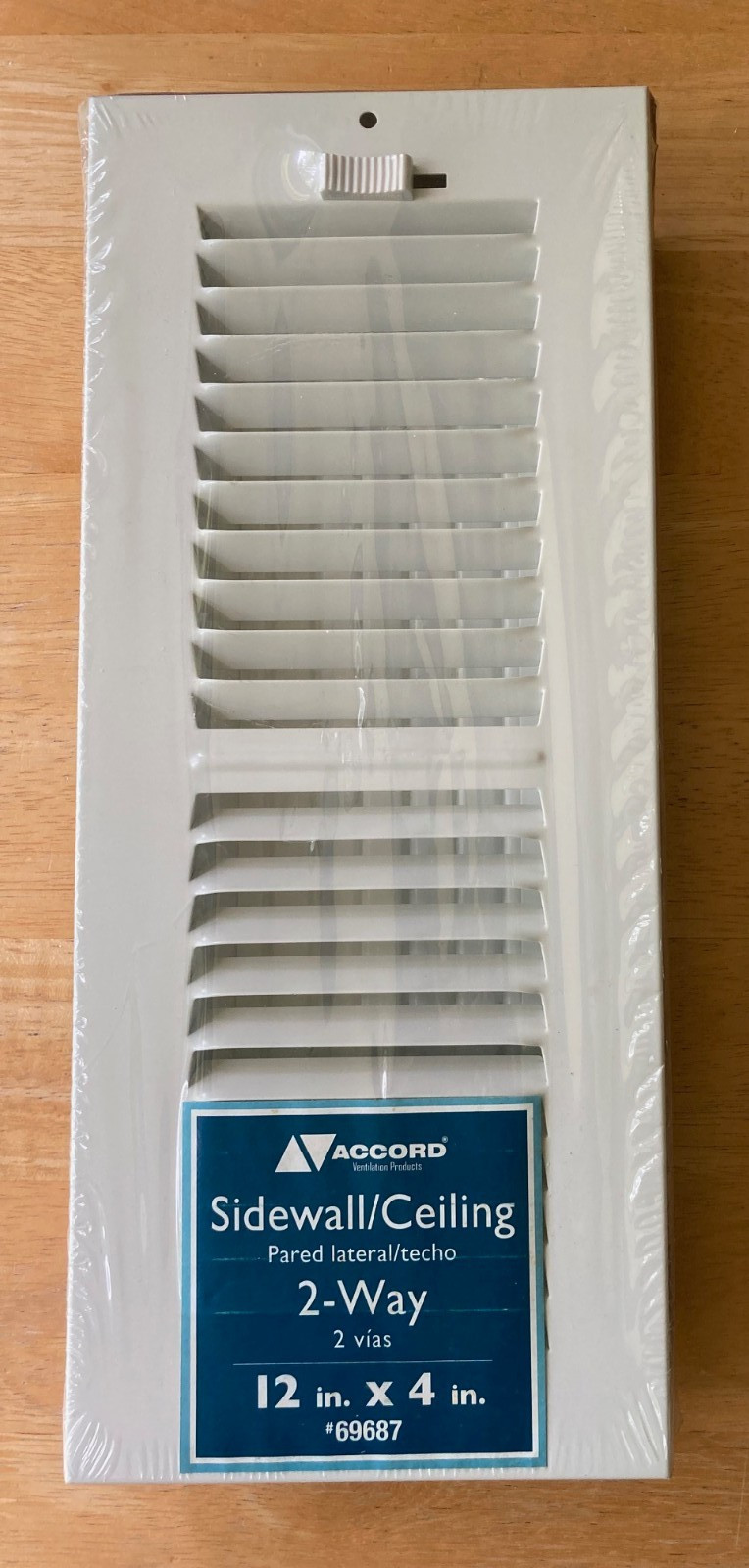 Accord  Sidewall/Ceiling Aluminum White Register Vent 2 Way 12" X 4" #69687