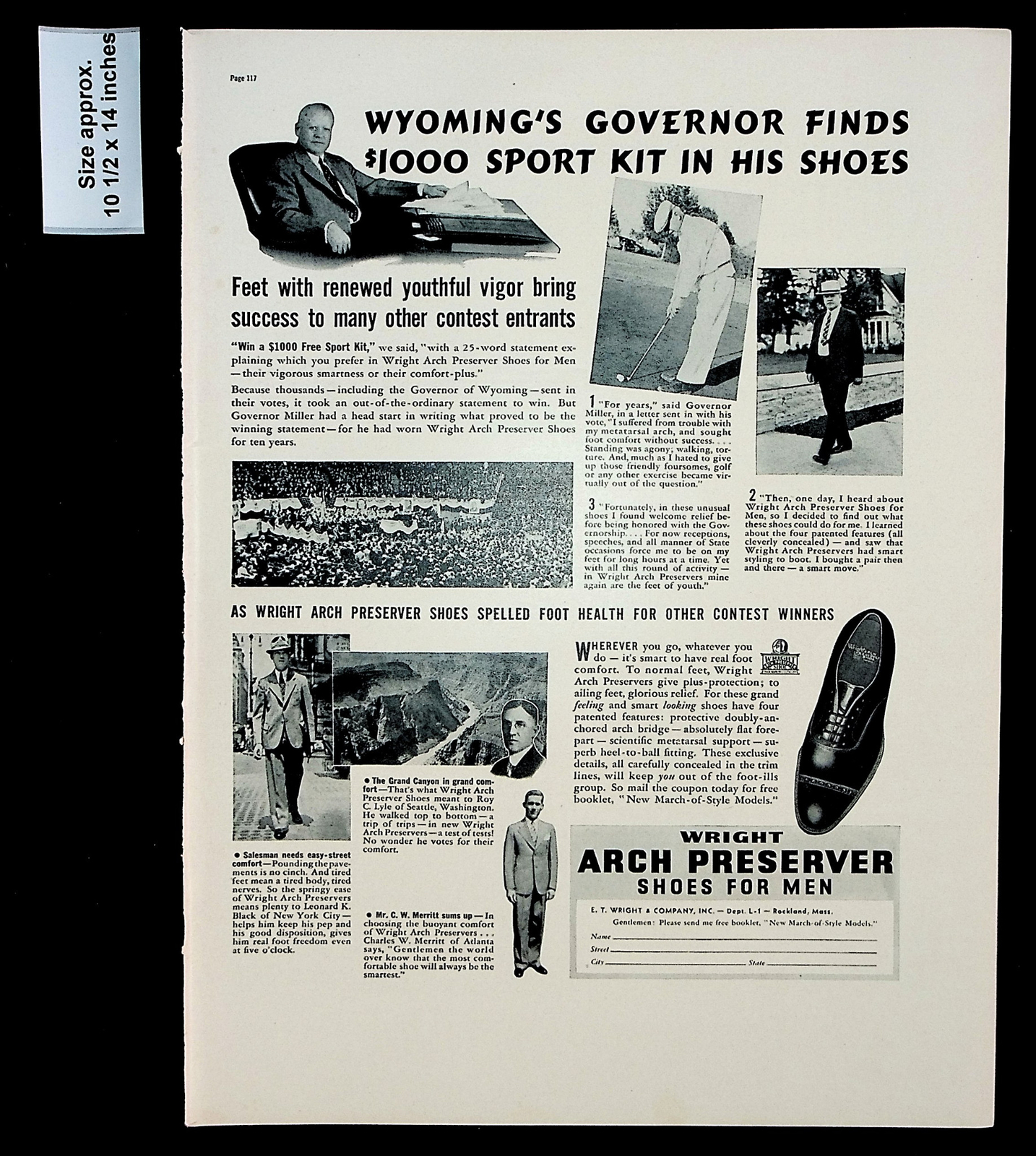 1937 Wright Arch Preserver Shoes for Men Clothing Vintage Print Ad 31619
