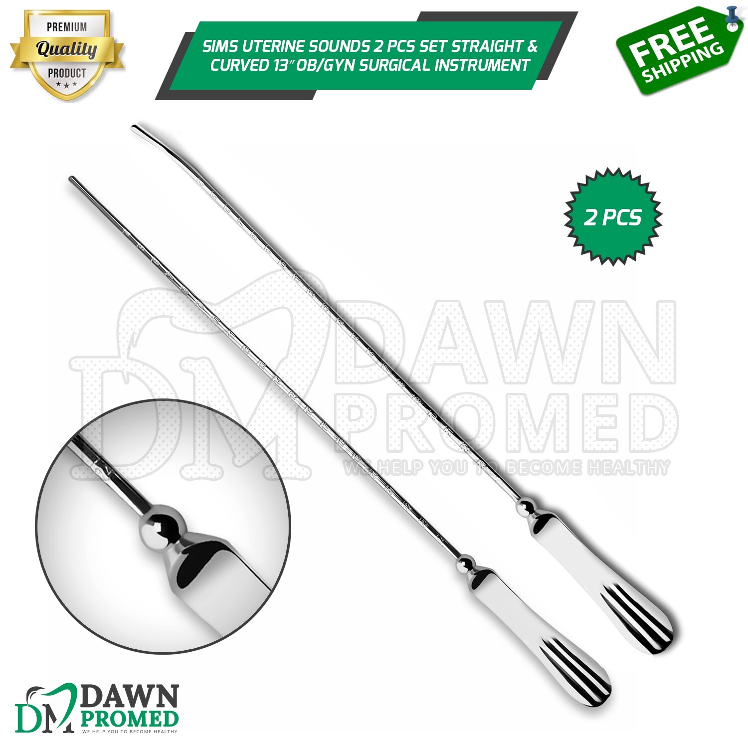 Sims Uterine Sounds 2 Pcs Set Straight & Curved 13″ OB/GYN Instrument German Gr