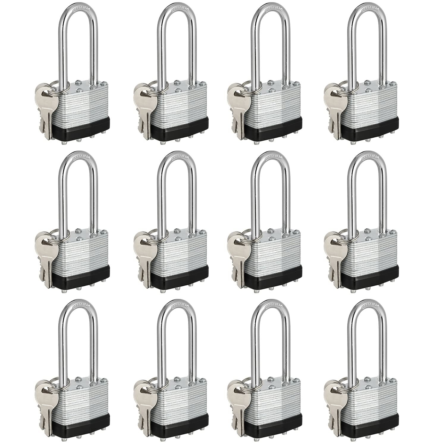 Keyed Alike Padlocks, Nickel Plated Padlocks Keyed Alike Set of 12, Key Lock ...
