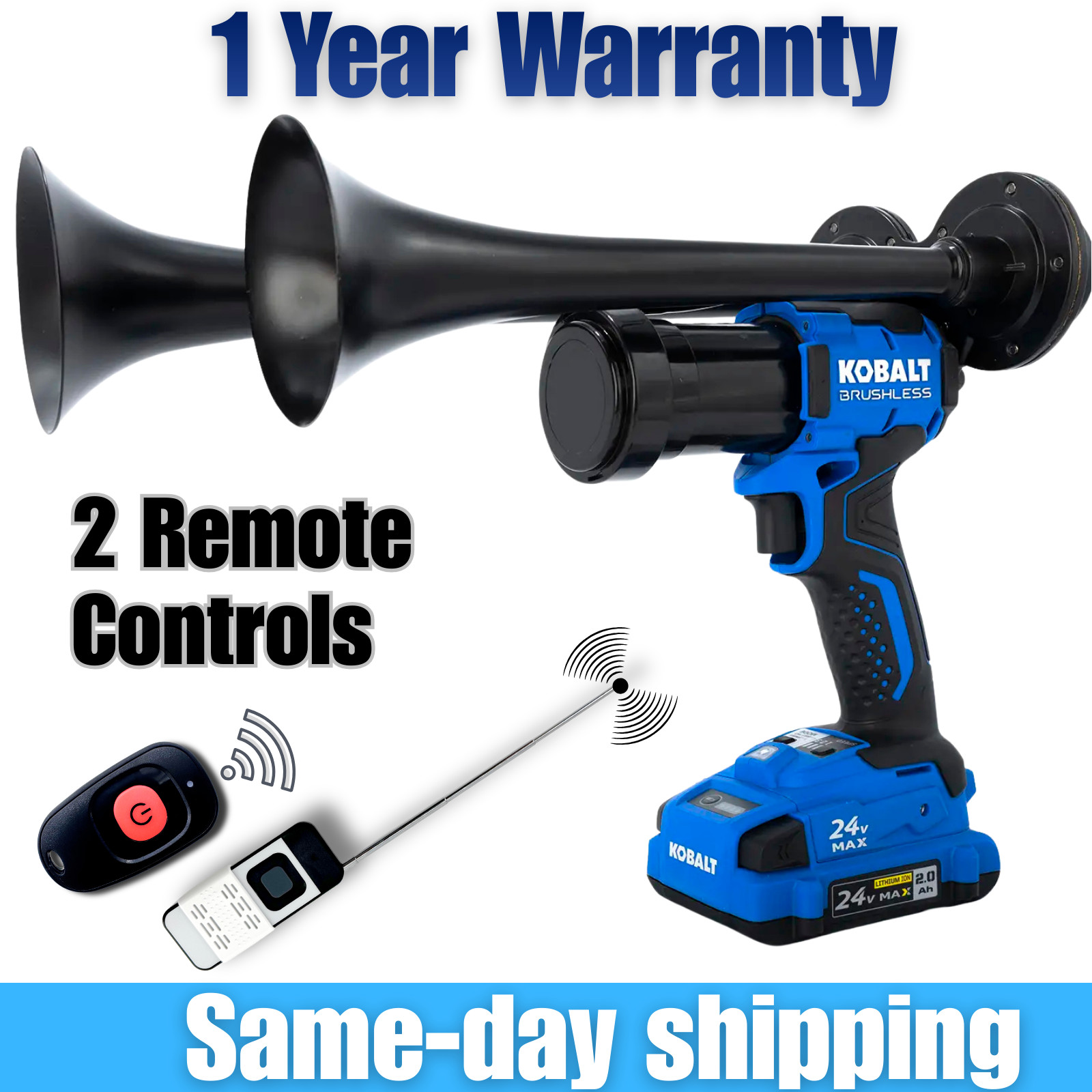 Kobalt 24 V Impact Drill Train Horn Dual Black | Two Remotes Included