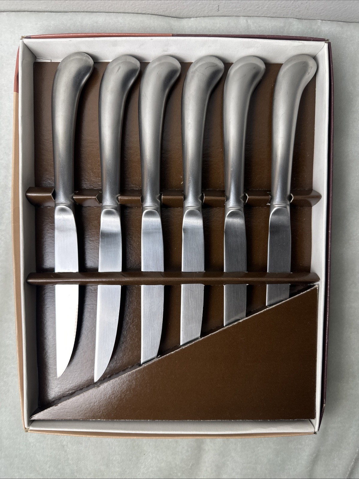 Vintage Rogers Co Korea Stainless Silverware Pistol Grip Knives - Set of 6 Box