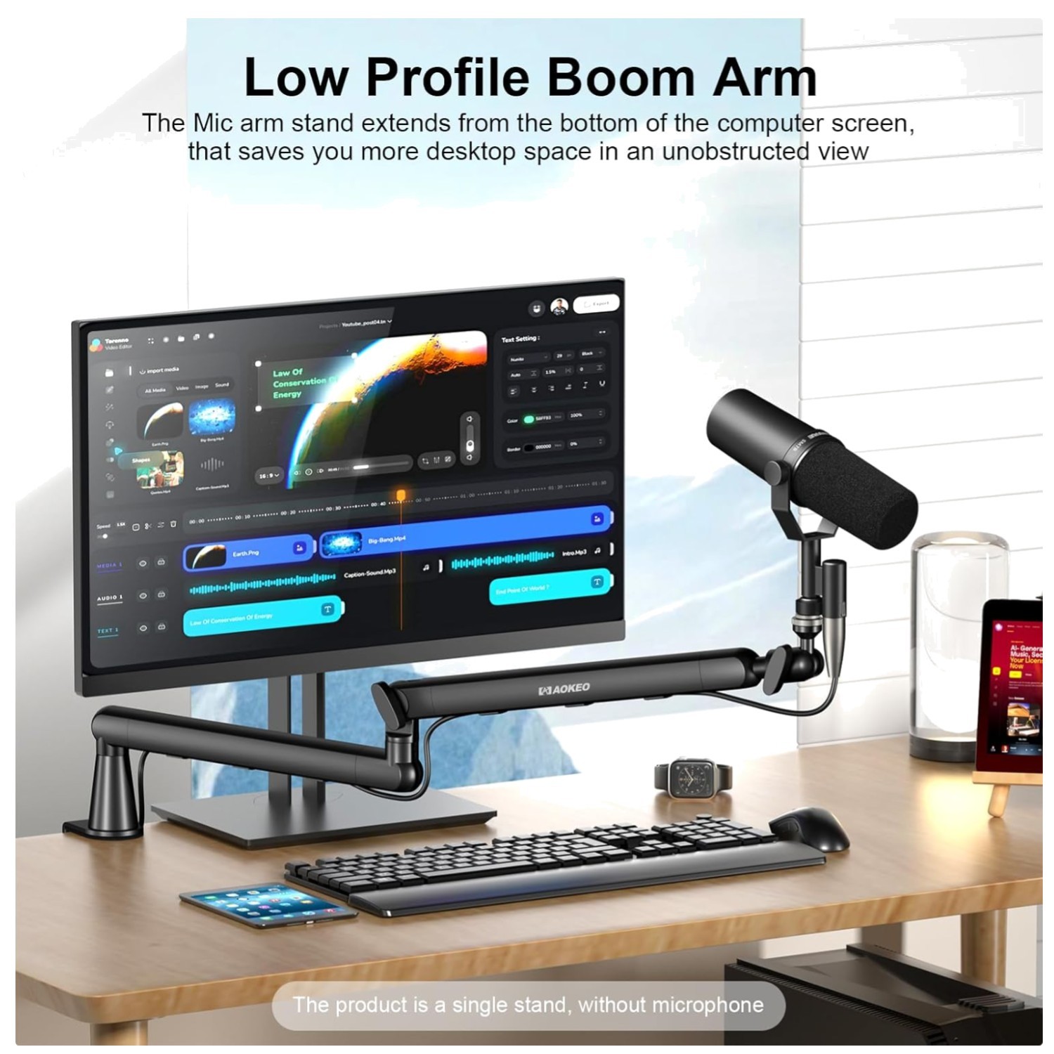 Low Profile Mic Arm Stand - SoloCast, Elgato Wave