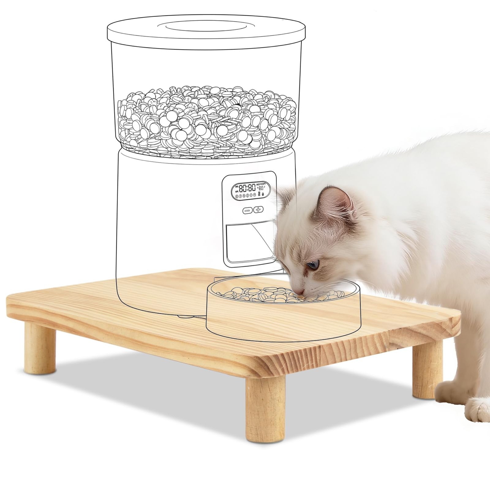 Cat Food Stand for Automatic Feeder & Tradition Bowls, Elevated Cat Food Tabl...