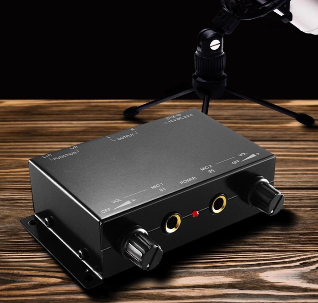 TNP 2 Channel Microphone Mini Audio Stereo Mixer - Dual 1/4" 6.35mm Mic Input