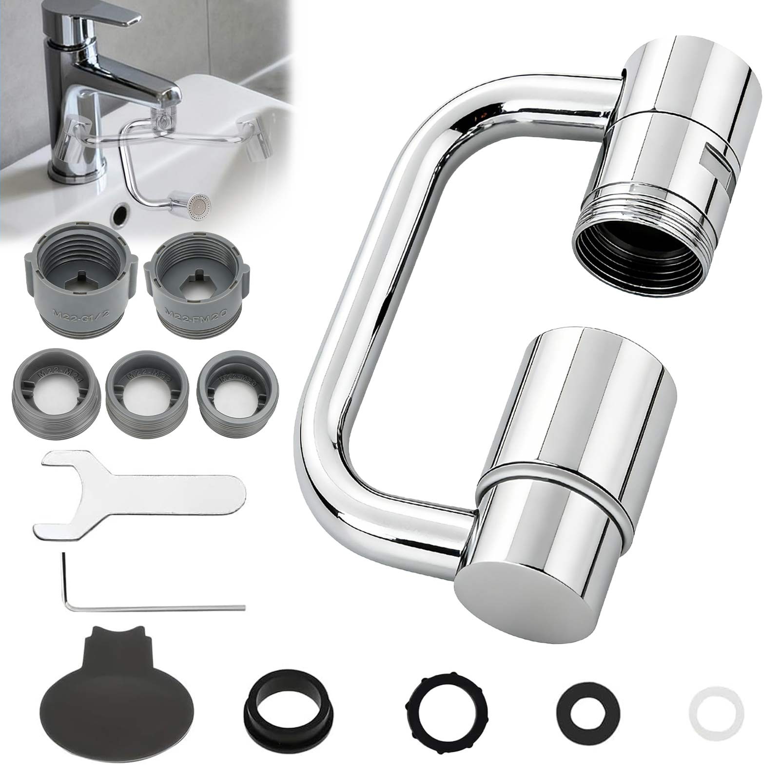 1080° Swivel Faucet Extender 2-Mode Sink Aerator Adapter M22 M24 Stainless Steel