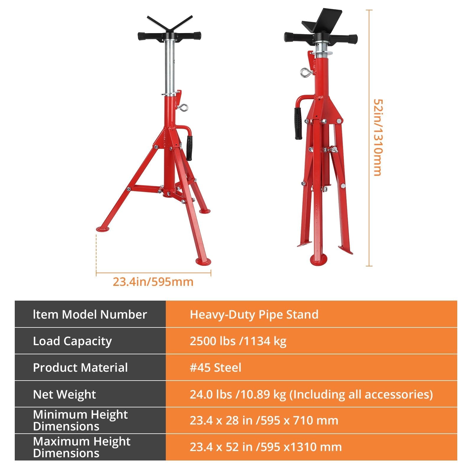 ✨V-Head Pipe Stand 28"-52" Height Pipe Jack Stand 2500Lb Capacity Heavy-Duty