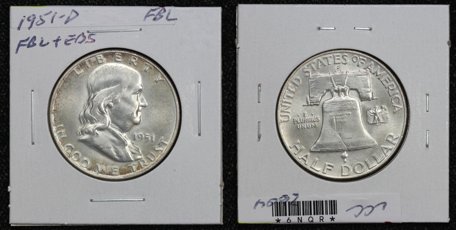 1951-D Franklin Half Dollar Full Bell Lines Early Die State 6NQR