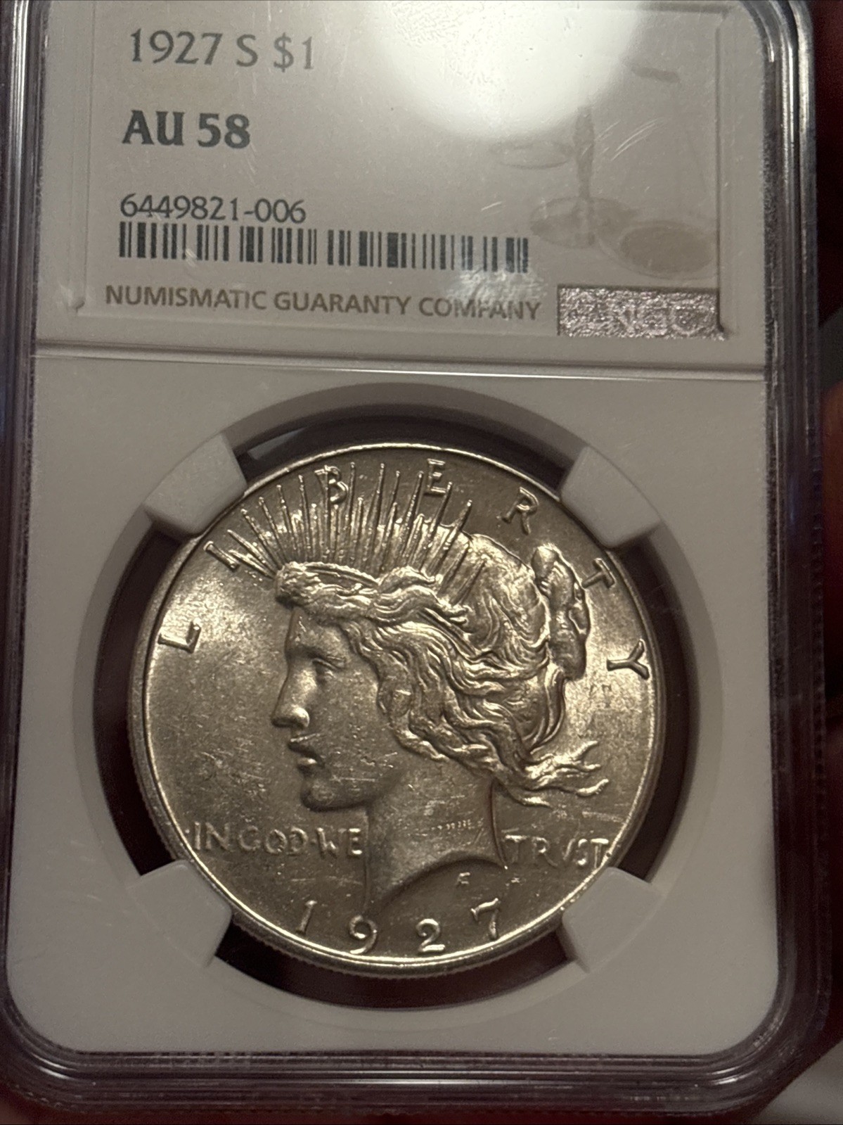 1927 S 🇺🇸 Silver Peace Dollar 🔥 NGC AU58 BRIGHT WHITE TOUGH DATE Everyman