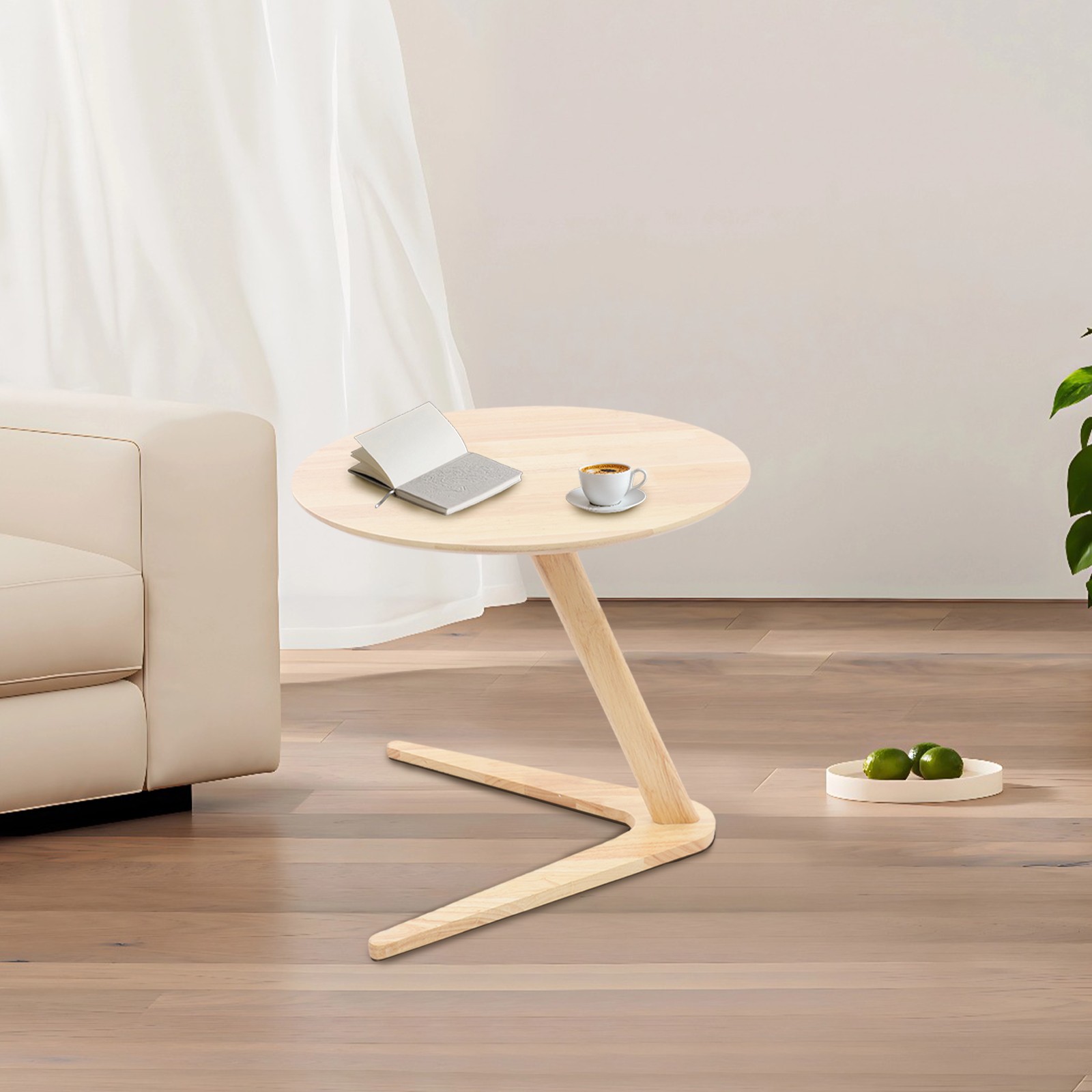 Round Tabletop Side Table, Sofa Tables Slide Under Couch for Living Room