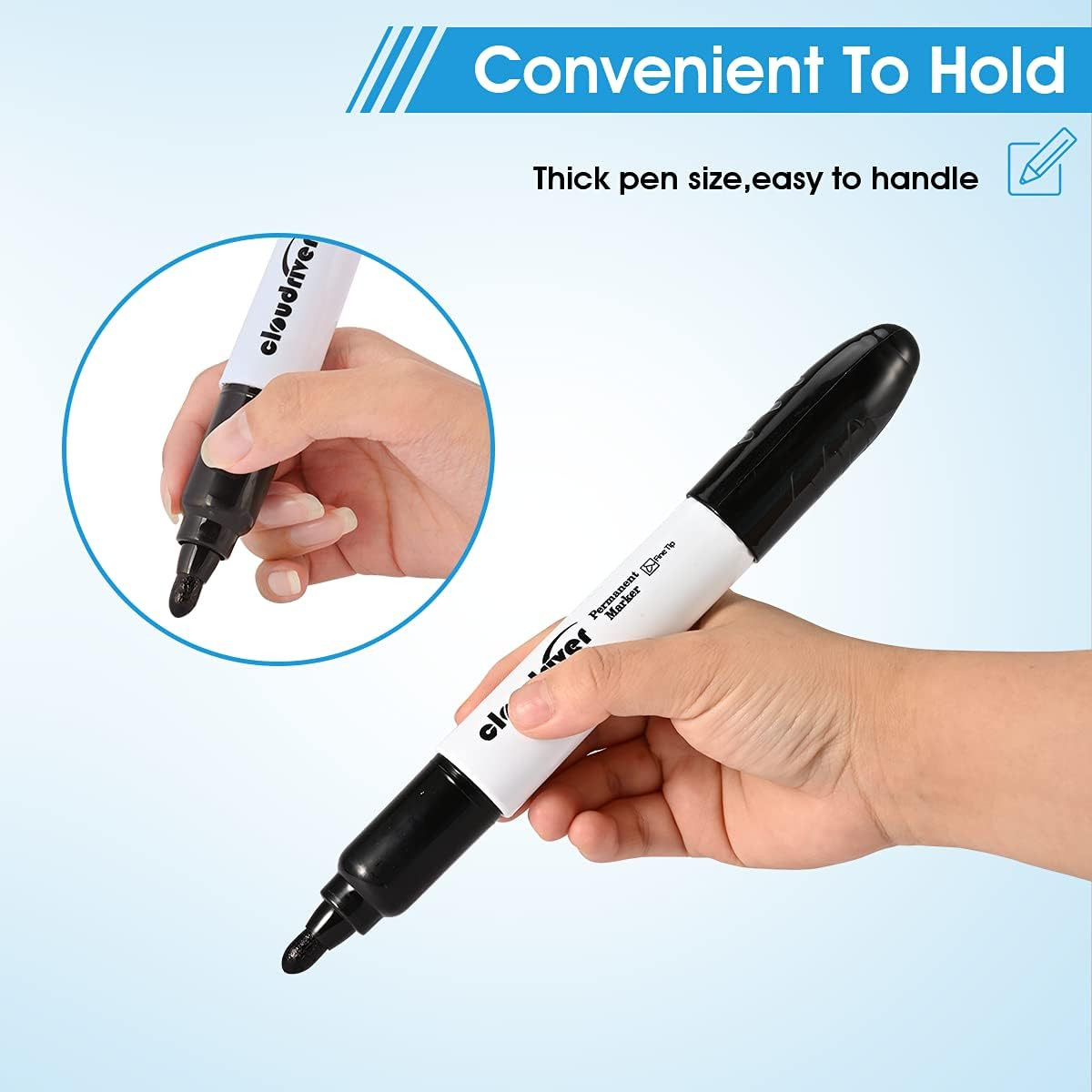 Jumbo Size Permanent Markers, Black, 20 Pack, Large Permanent Markers, King Perm