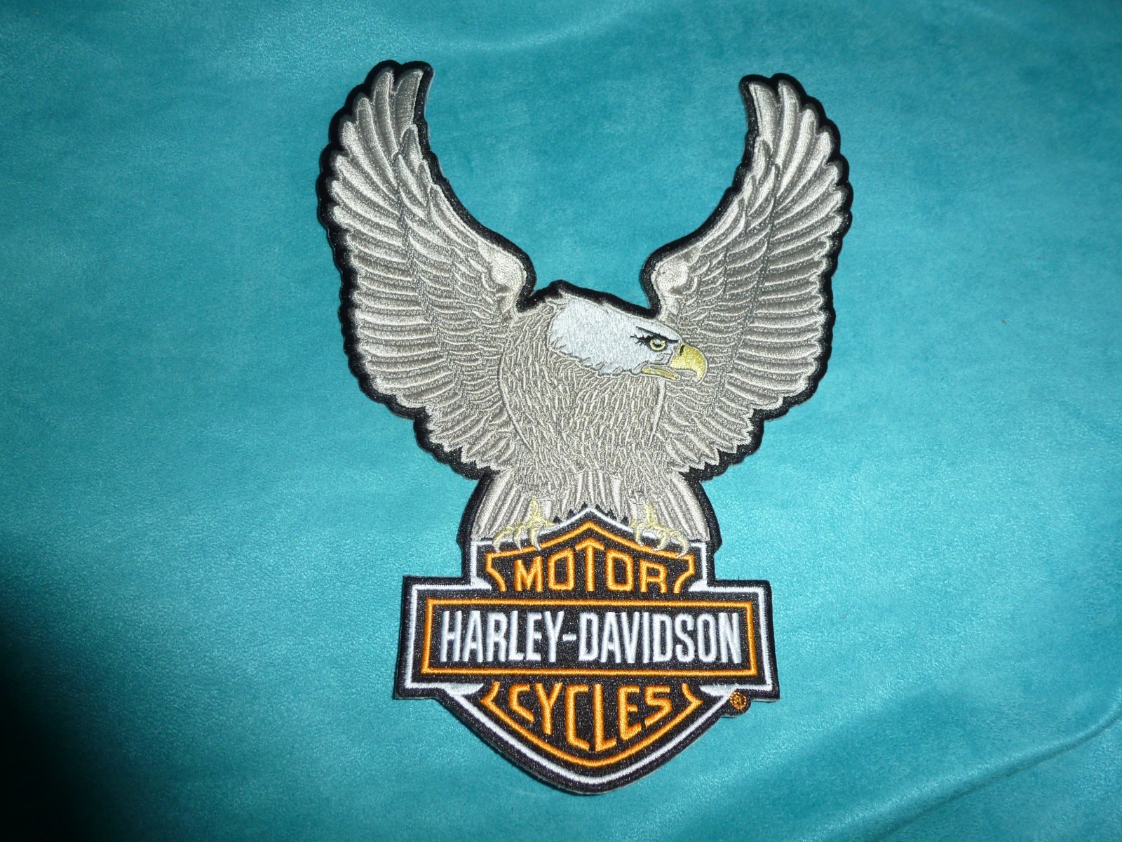 HARLEY DAVIDSON MOTORCYCLE Eagle Winged Large Silver Patch Emblem 10 x 7.5" New