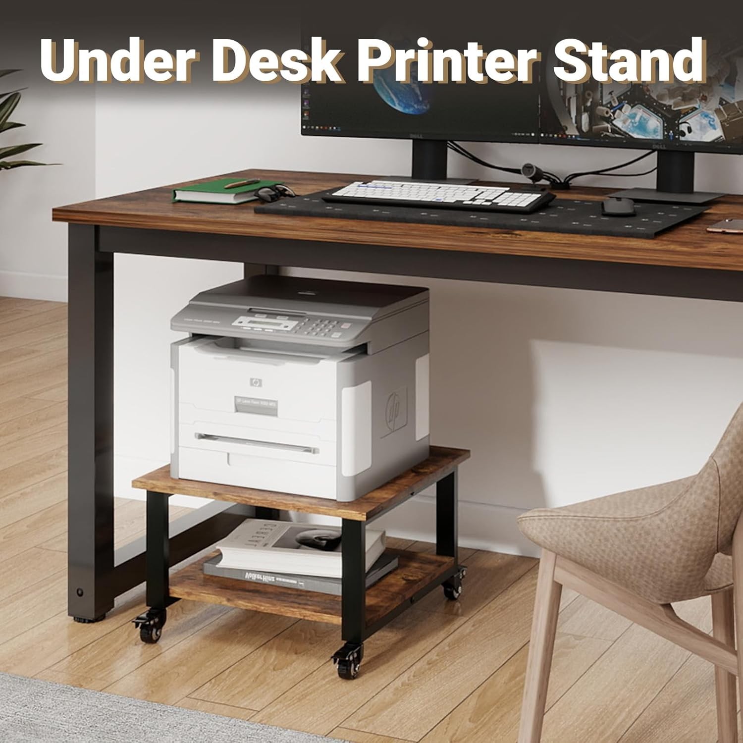 2 Tier Laser Printer Stand,19.7''x19.7''x12.6'' Large Printer Table Copier Stand