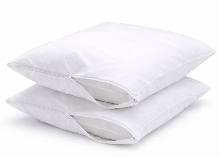 Zippered Cotton Pillow Protectors – 100% Breathable Percale, Non-Quilted Pillow