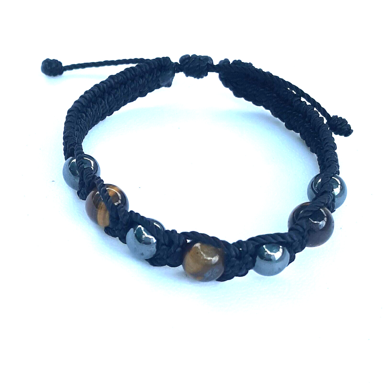 Protection Bracelets Tiger's Eye and Hematite in black string
