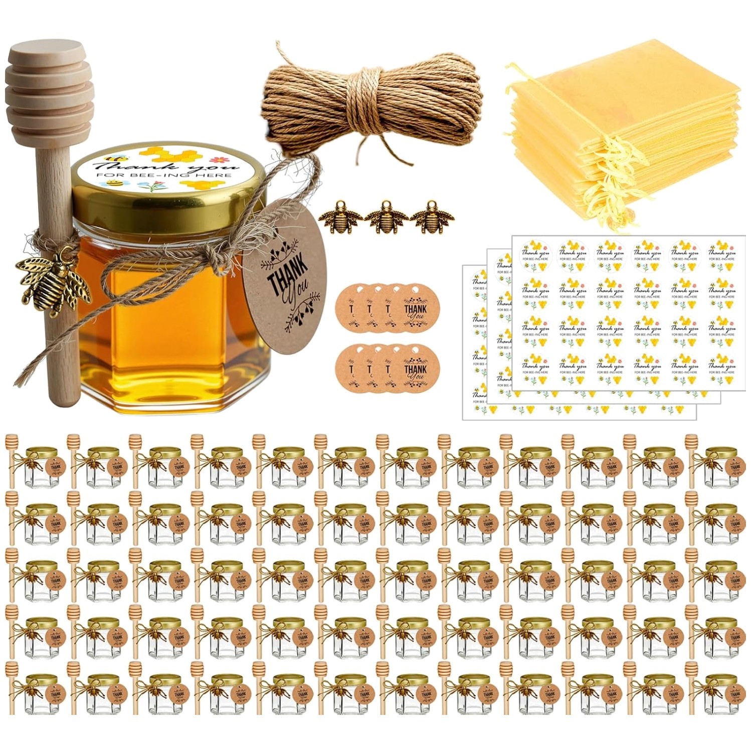 Glass Honey Jars Party Favors - 60 Pack Baby Shower Gifts