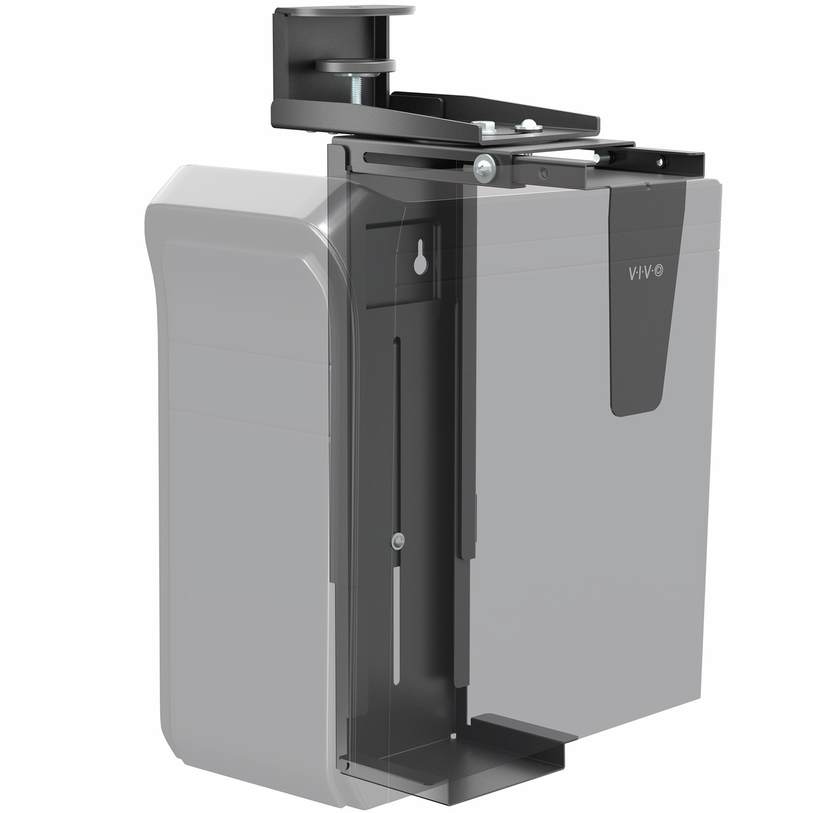 VIVO Black Clamp-on PC Mount, Computer Case Holder with 135 Swivel