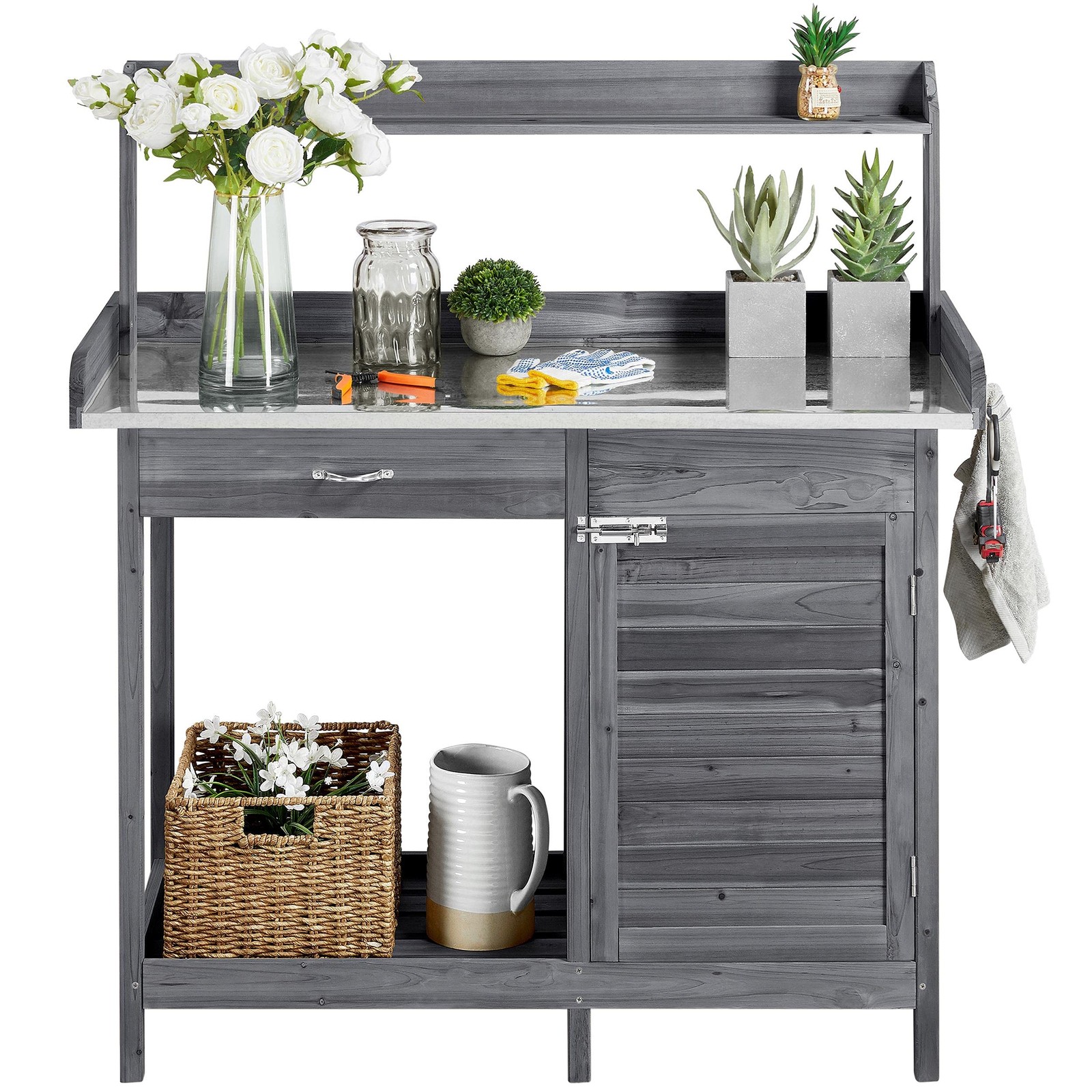 Yaheetech Outdoor Potting Bench Table Garden Workstation w/Metal Tabletop, Cabin