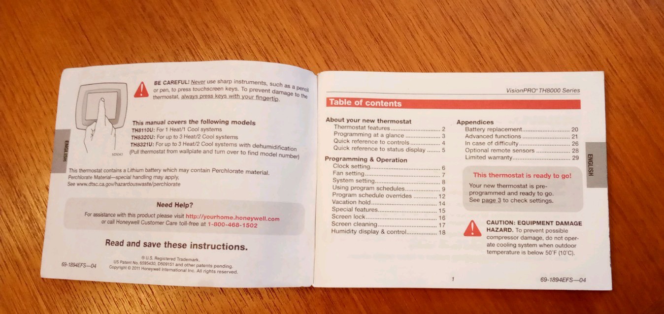 Honeywell VisionPRO TH8000 Series Operating Manual