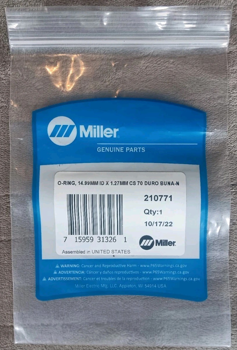 Miller Electric 210771 O-Ring 14.99mm ID X 1.27mm CS 70 Duro Buna-N