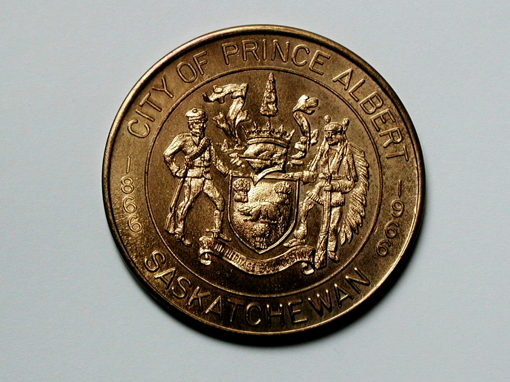 Prince Albert (PA) SK CANADA 1966 Trade DOLLAR Token with Historic Coat of Arms
