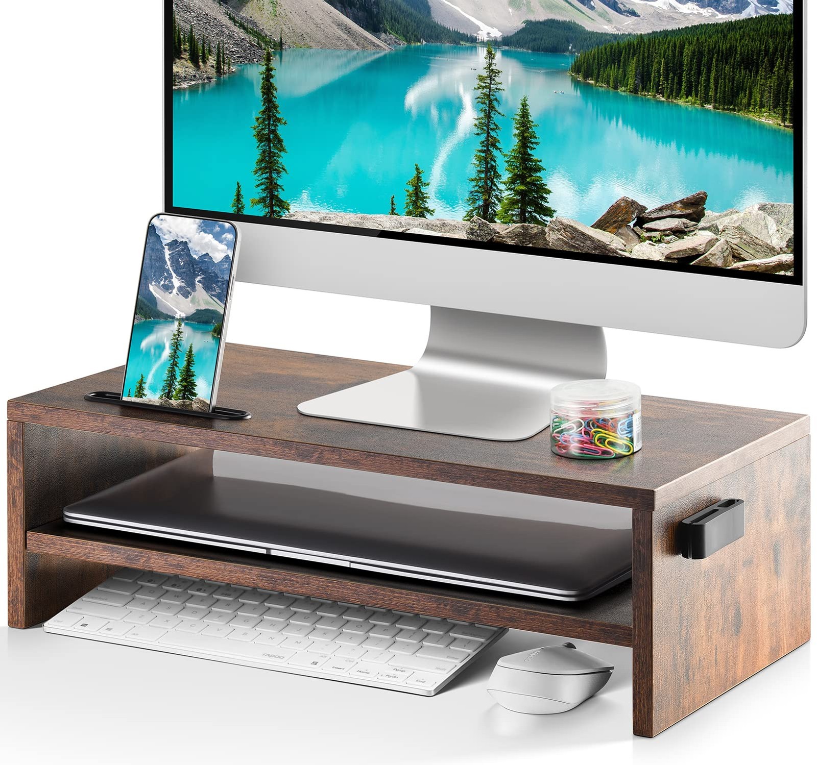 Monitor Stand Riser 16.5 Inch 2 Tier Computer Monitor Stand Printer Shelf Sta