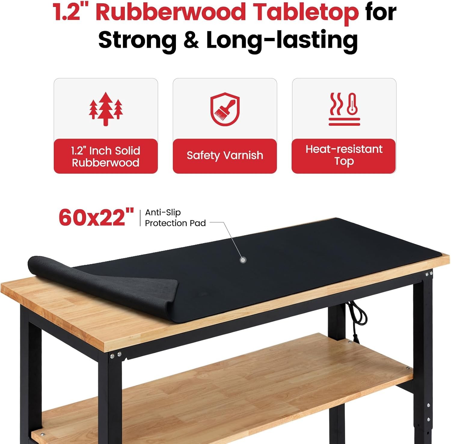 Adjustable Height Work Bench 60X 22 Workbench for Garage Work Table with under T