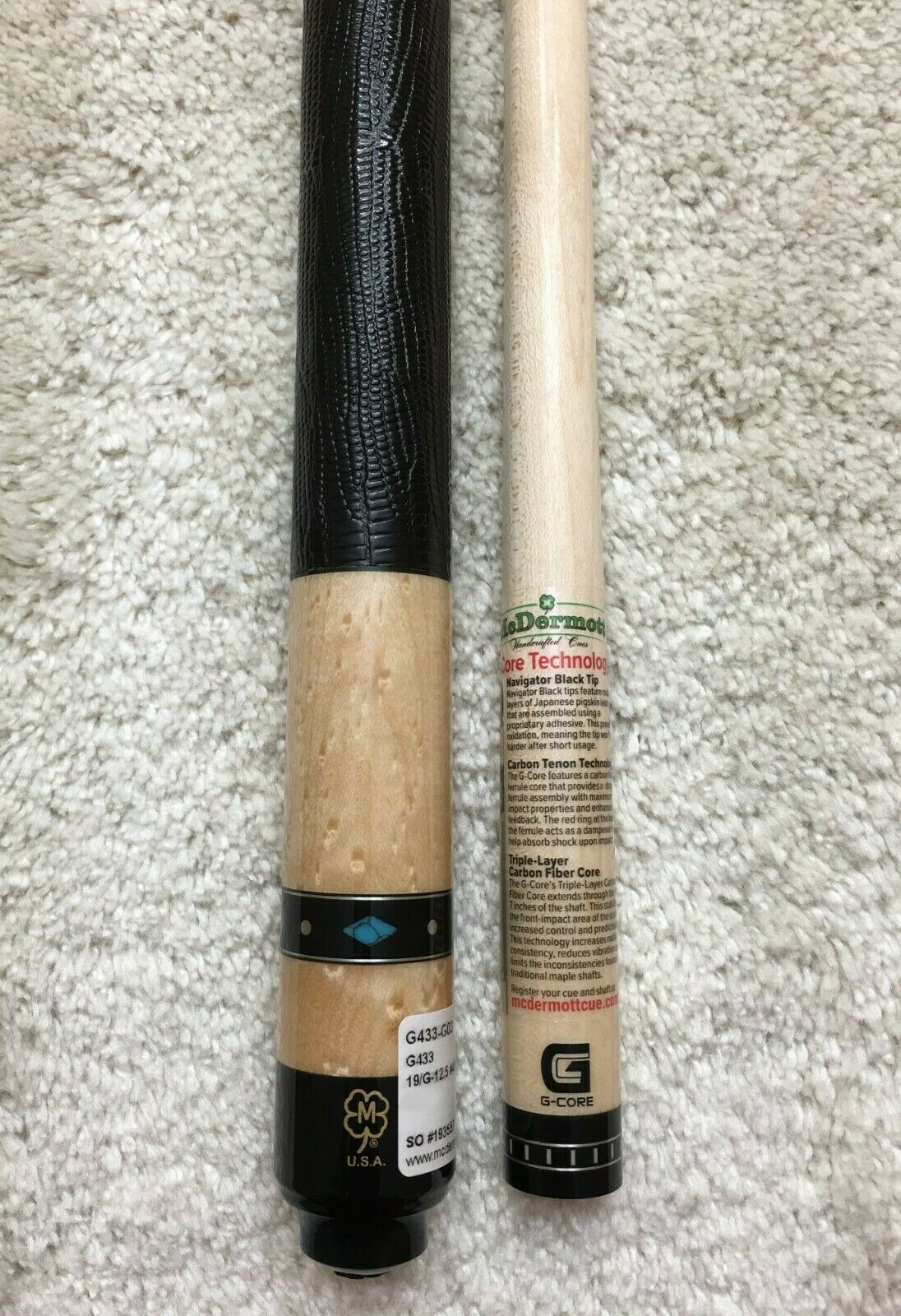 IN STOCK, McDermott G433 Pool Cue w/ G-Core Shaft, Leather, FREE HARD CASE