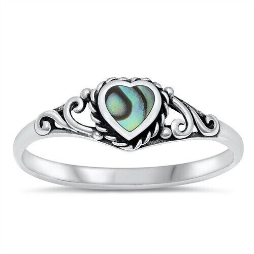 Heart Abalone Ring Genuine Sterling Silver 925 Gift Face Height 6 mm Sizes 4-10