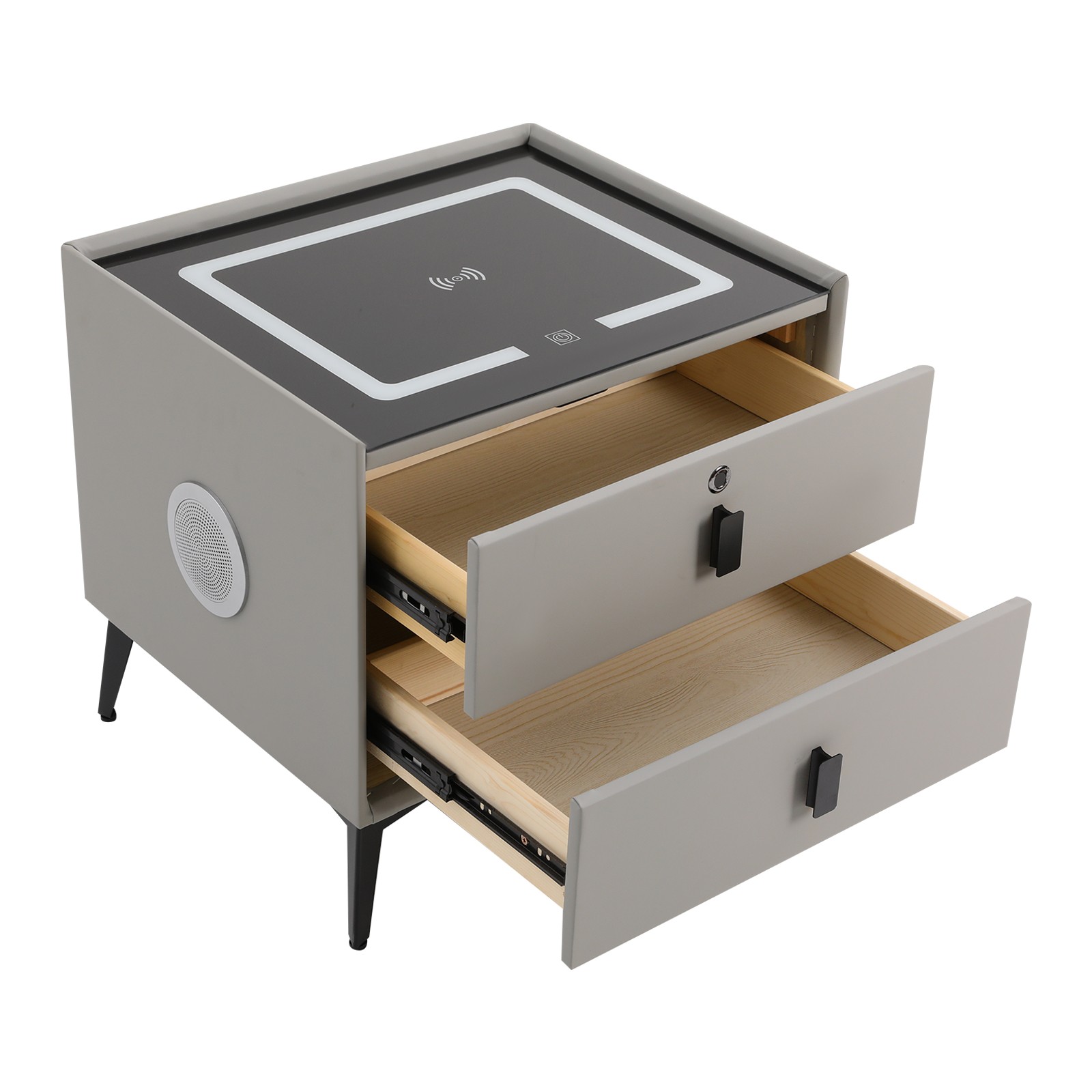 Bedside Table W/Wireless Charging Bluetooth Speaker Smart Nightstand W/Light&USB