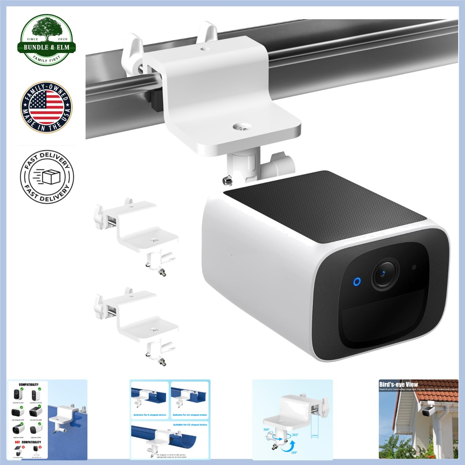 2 Pack Gutter Mount Bracket for Security Cameras - Durable & Waterproof