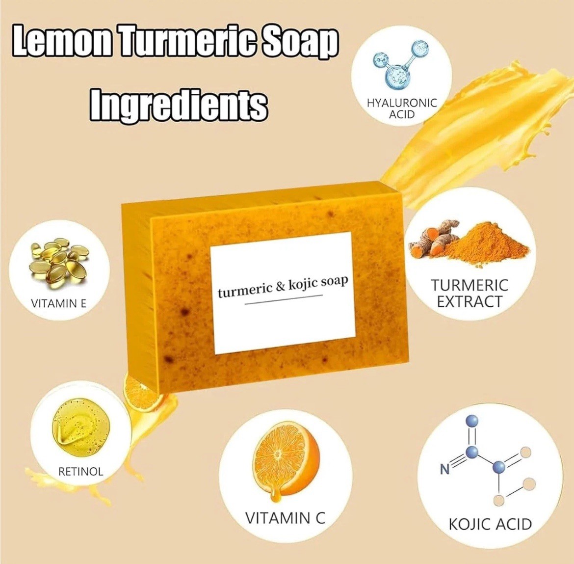 2-Pack Turmeric Glow Soap Bar - Lemon & Kojic Acid, Removing Dark Spots