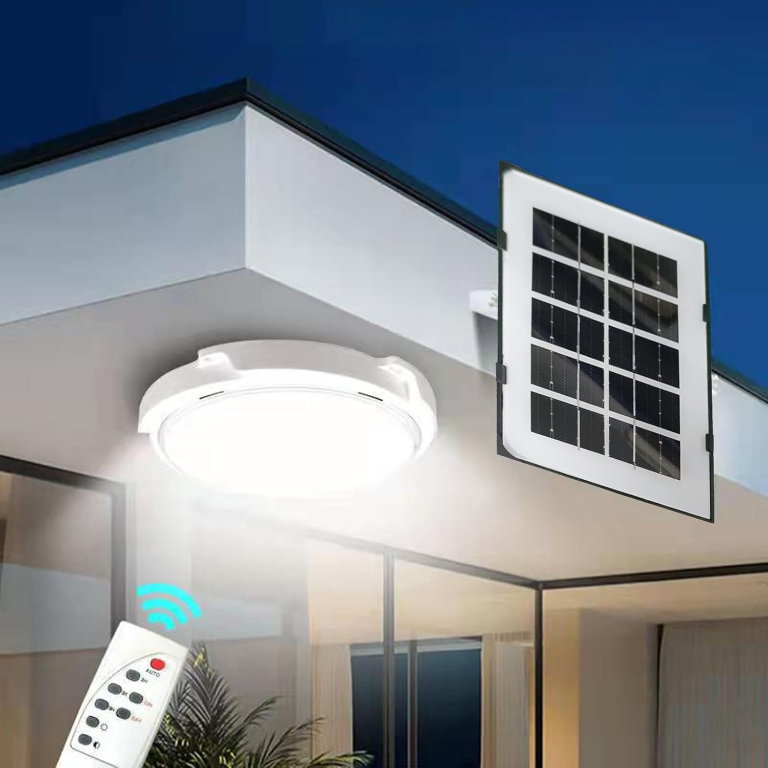LED Ceiling Light Solar Panel Remote Control Pendant Lamp Indoor Corridor Garden